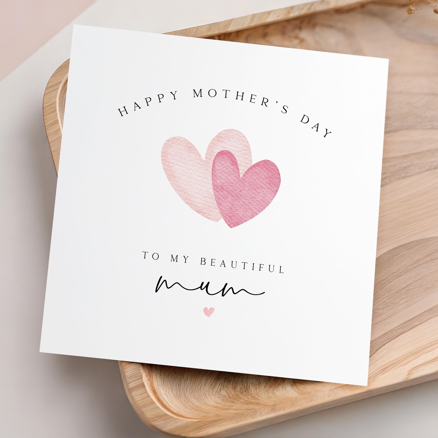 Personalised Mothers Day Card Two Pink Hearts
