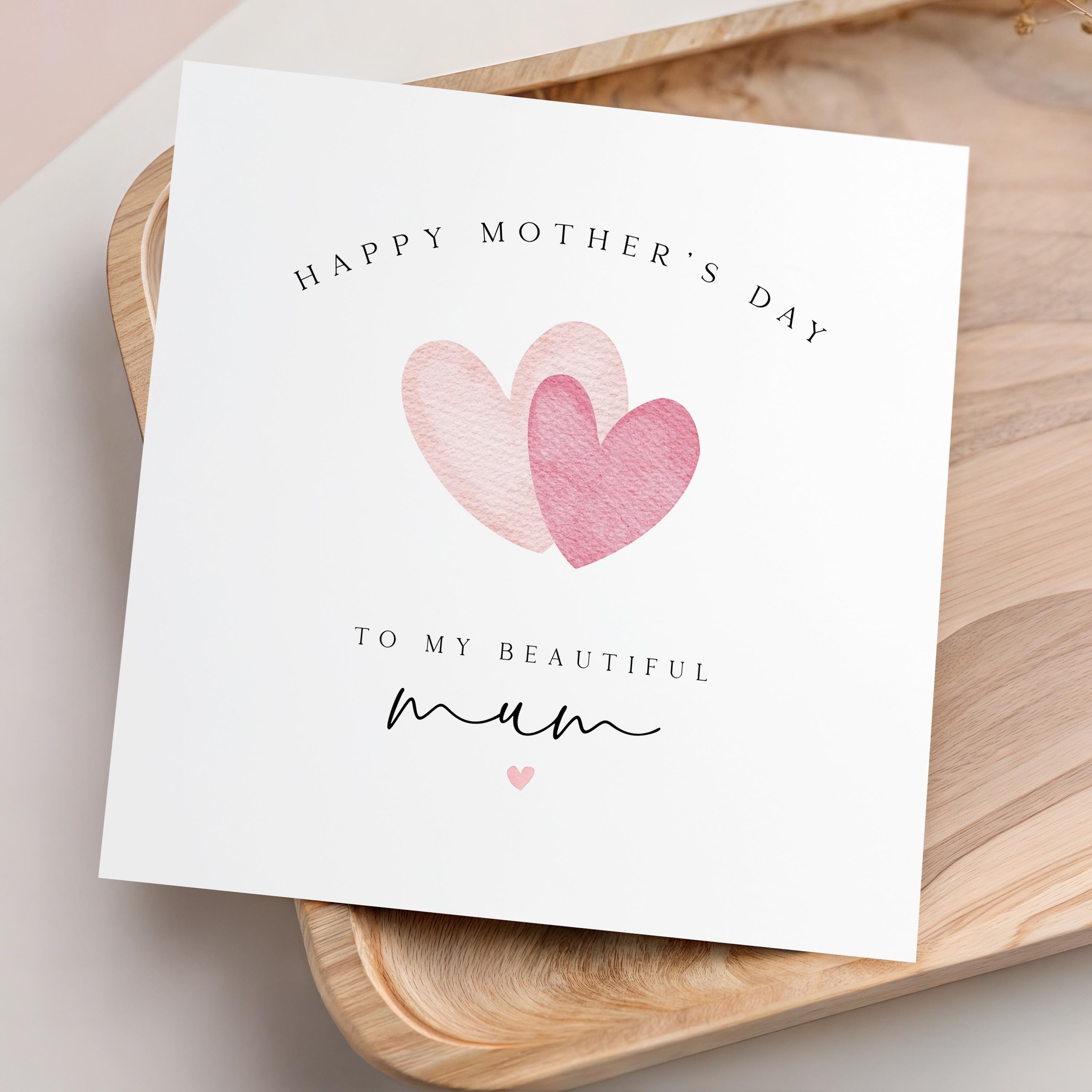 Personalised Mothers Day Card Two Pink Hearts