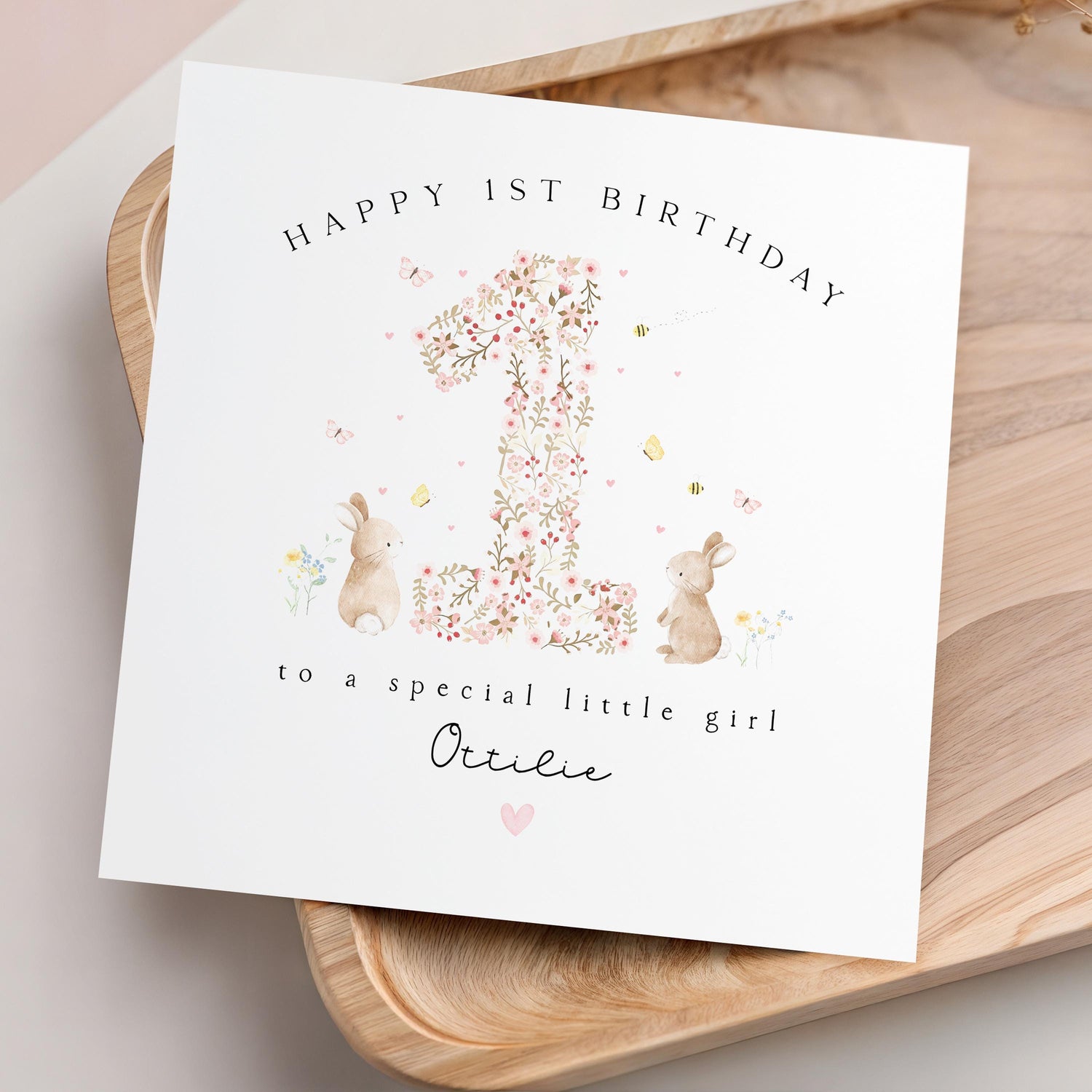 Personalised 1st Birthday Card, Girls 1st Birthday Card, Pink Bunny First Birthday, Baby&