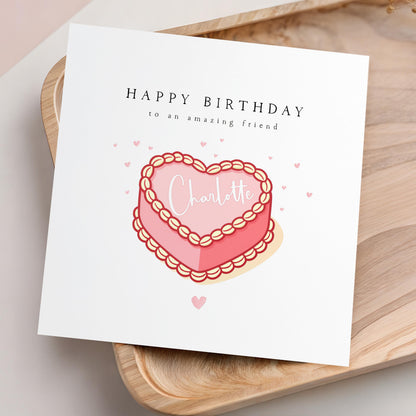 Birthday Card For Her, For Friend, Bestie, Birthday Card For Daughter, Niece, Granddaughter, Sister Pink Heart Cake, Girls Birthday Gift