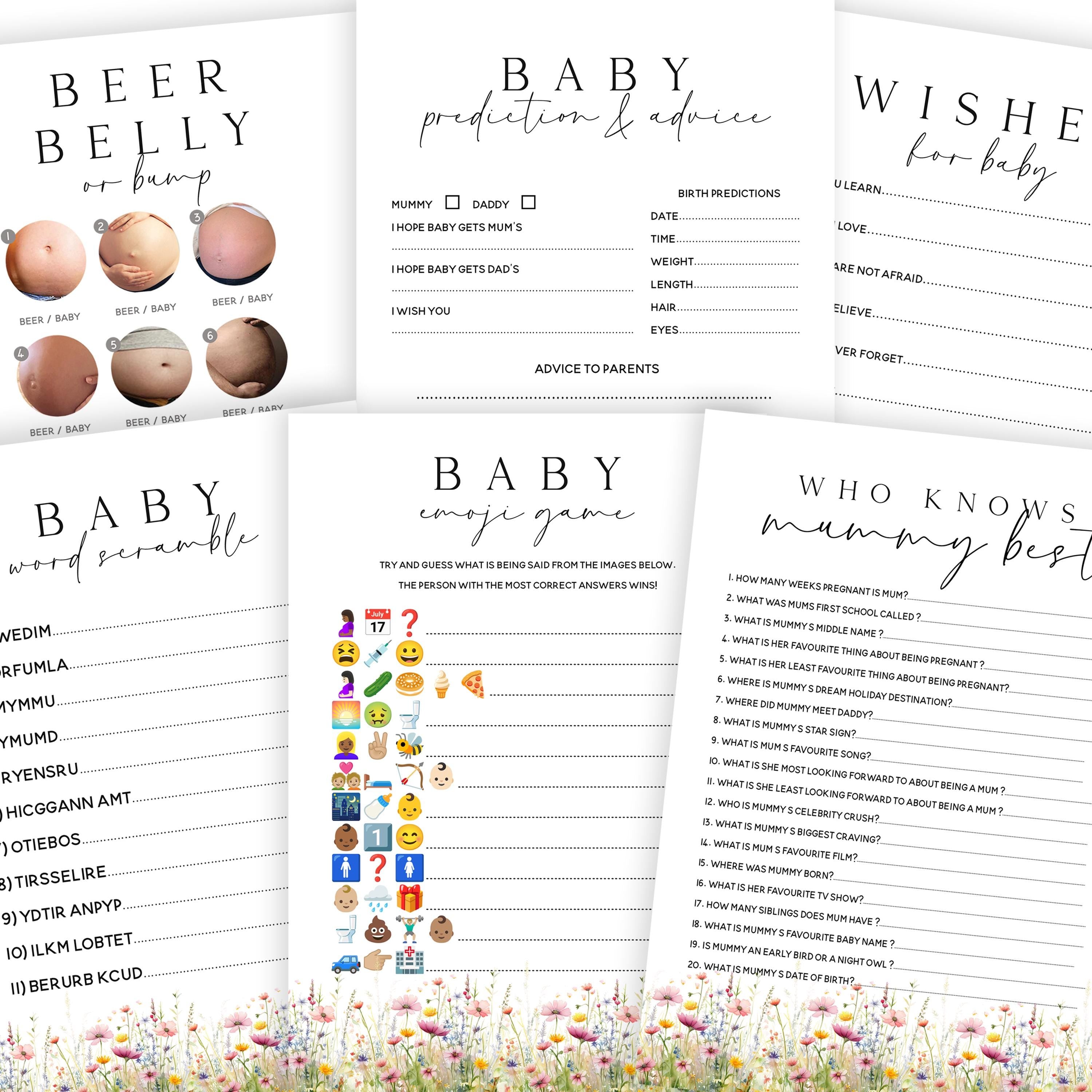 Baby Shower Games Bundle-6 Pack-Wild Flower Theme - New Mum To Be, Baby Girl