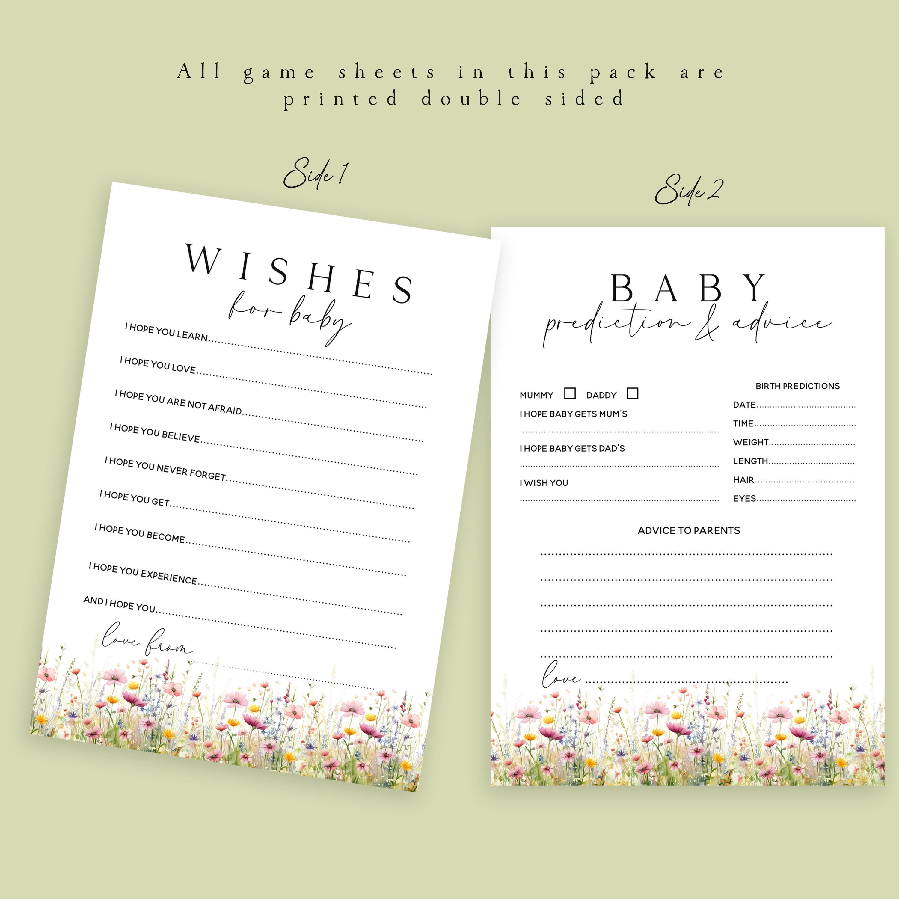 Baby Shower Games Bundle-6 Pack-Wild Flower Theme - New Mum To Be, Baby Girl