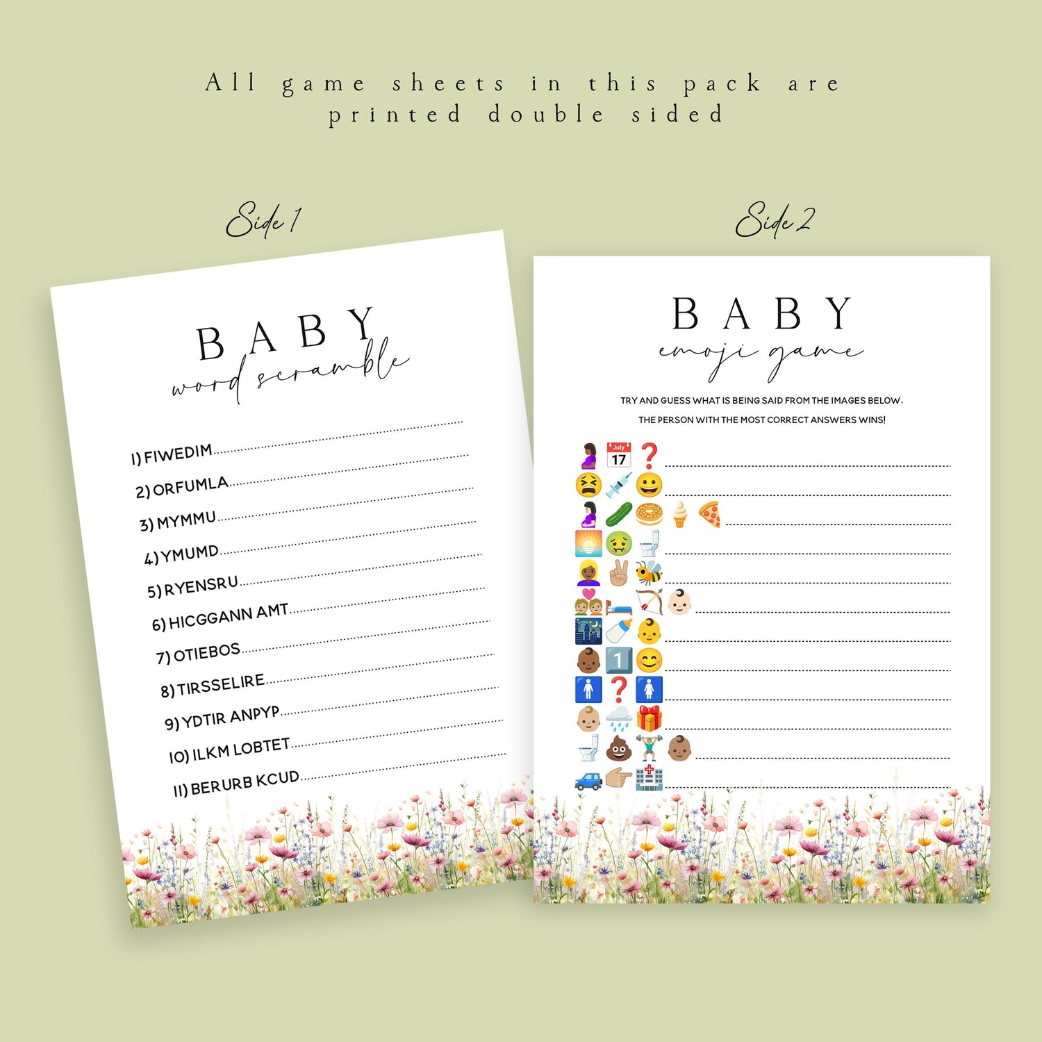 Baby Shower Games Bundle-6 Pack-Wild Flower Theme - New Mum To Be, Baby Girl