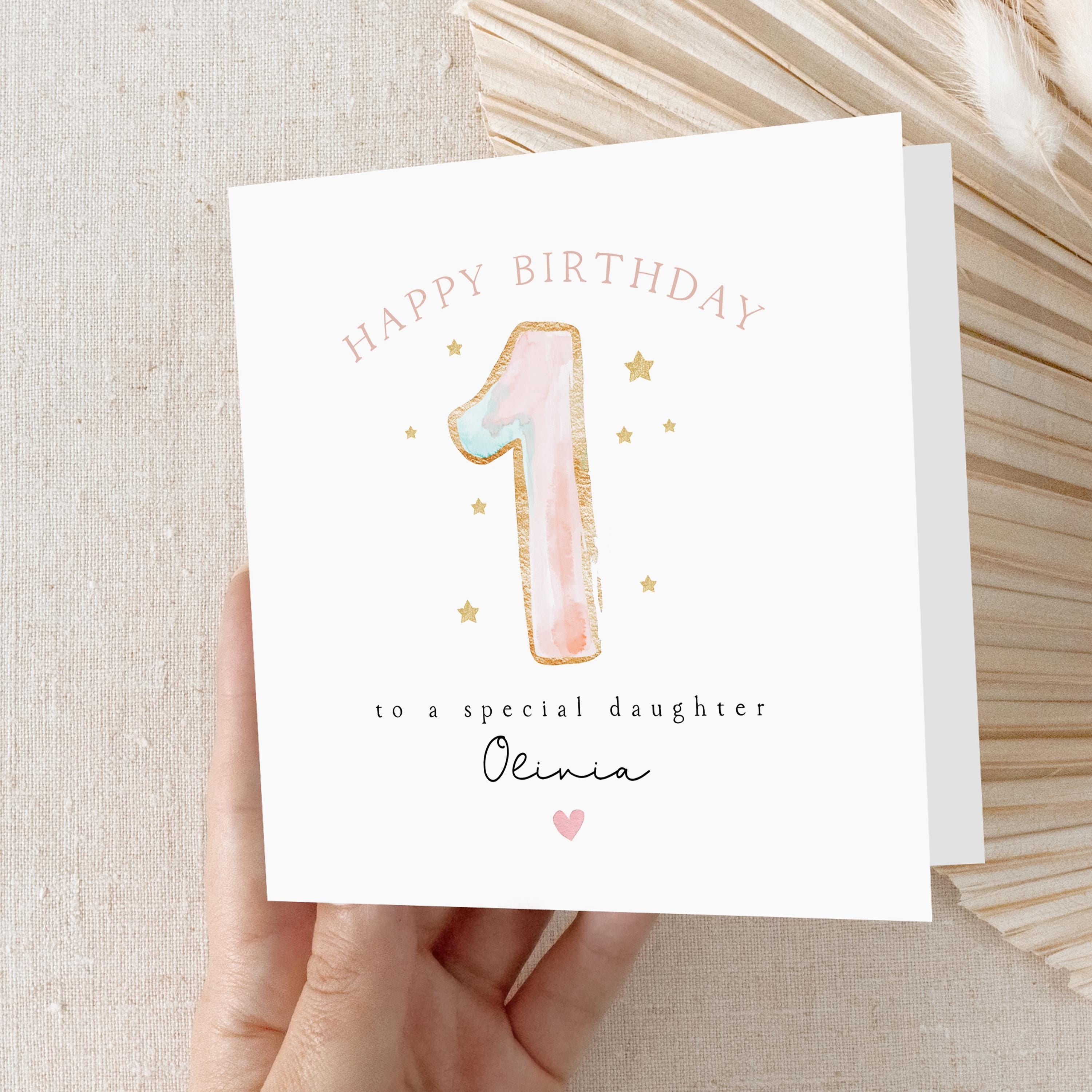 Personalised 1st Birthday Card, Baby 1st Birthday Card, Pastel First Birthday, Girl&
