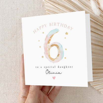 Personalised 6th Birthday Card, Birthday Gift, Pastel Sixth Birthday, Girl&