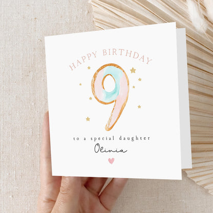 Personalised 9th Birthday Card, Birthday Gift, Pastel Ninth Birthday, Girl&