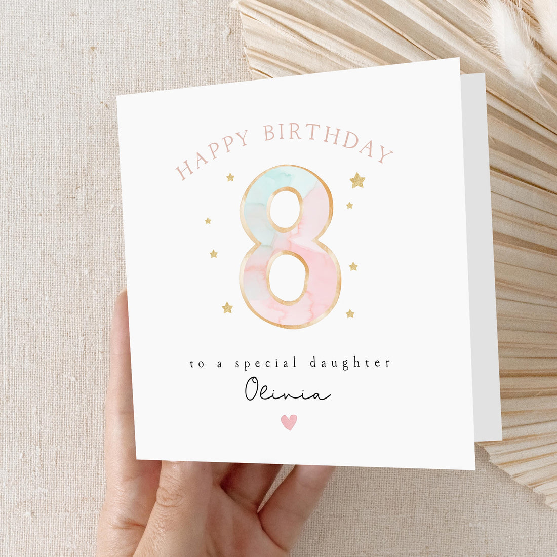Personalised 8th Birthday Card, Birthday Gift, Pastel Eighth Birthday, Girl&