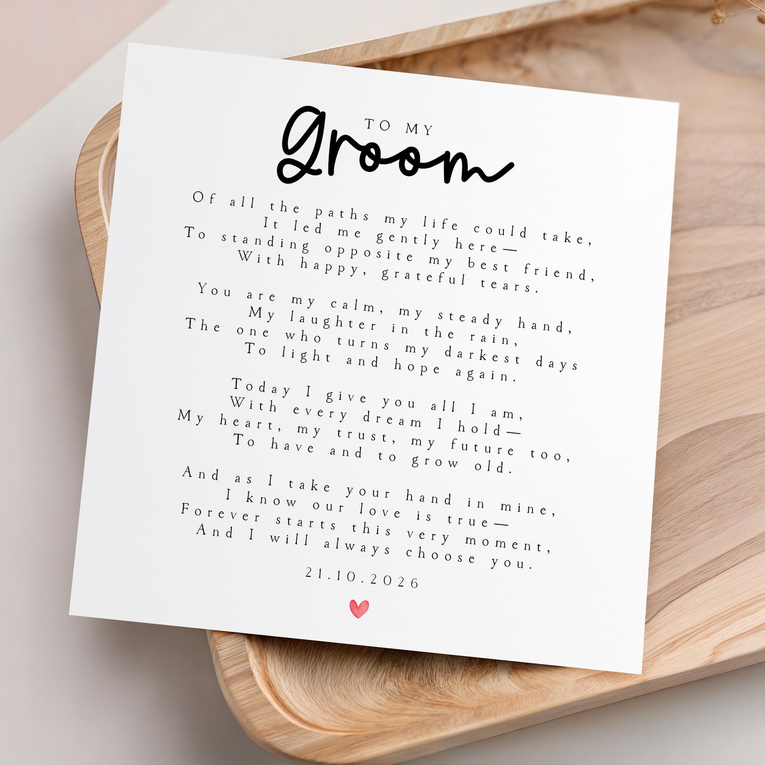 Groom Wedding Day Poem Card- Husband To Be- On Our wedding Day Card- Card For Groom- Wedding Day Gift-Personalised Wedding Date-Heart