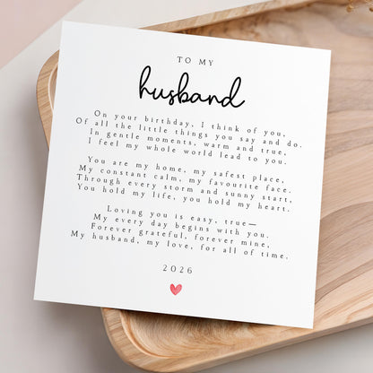 Husband Birthday Day Card, Poem Card, Husband Gift, Card For Husband, Birthday Card For Him