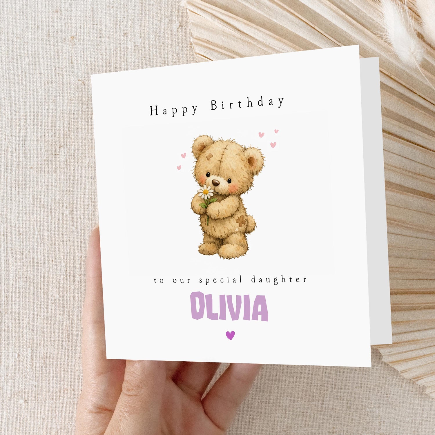 Girls Birthday Card, Personalised Birthday Card, For Daughter, Granddaughter, Sister, Niece, Cute Bear Card, Birthday Gift