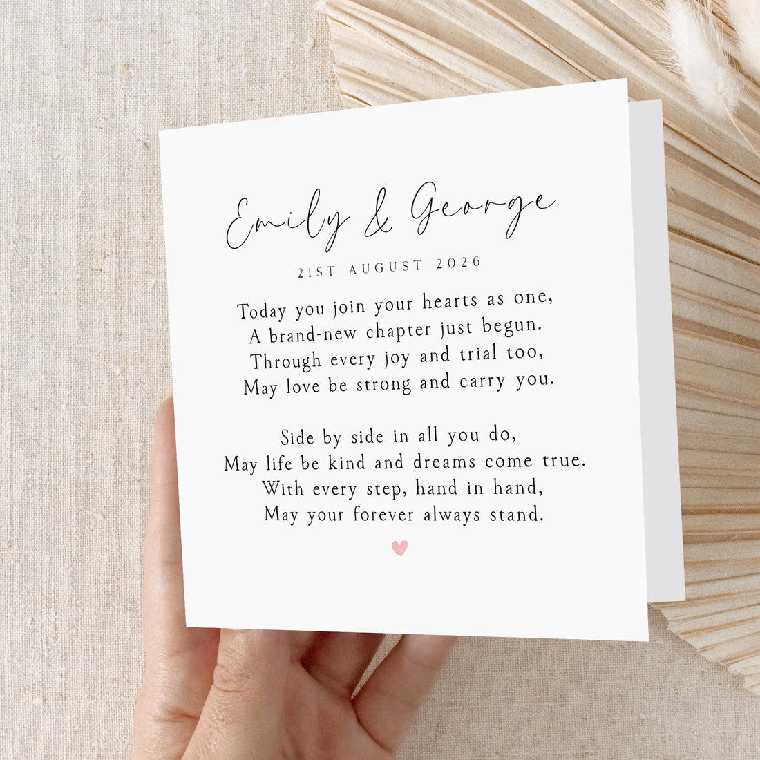 Wedding Poem Card, Personalised Verse Card, Newlyweds, Congratulations, Happy Couple, Card For Couple On Wedding Day-Minimal Heart
