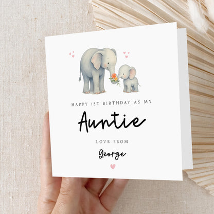 First Birthday As My Auntie Card, Birthday Card For Aunt, First Birthday As Auntie, From Niece, Nephew, Cute Elephants