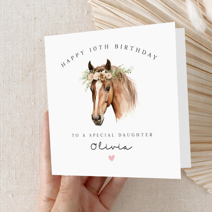 Personalised Horse Birthday Card, Girls Birthday Card, Horse Birthday, Any Age Card, For Granddaughter, Daughter, Niece, Horse Gift