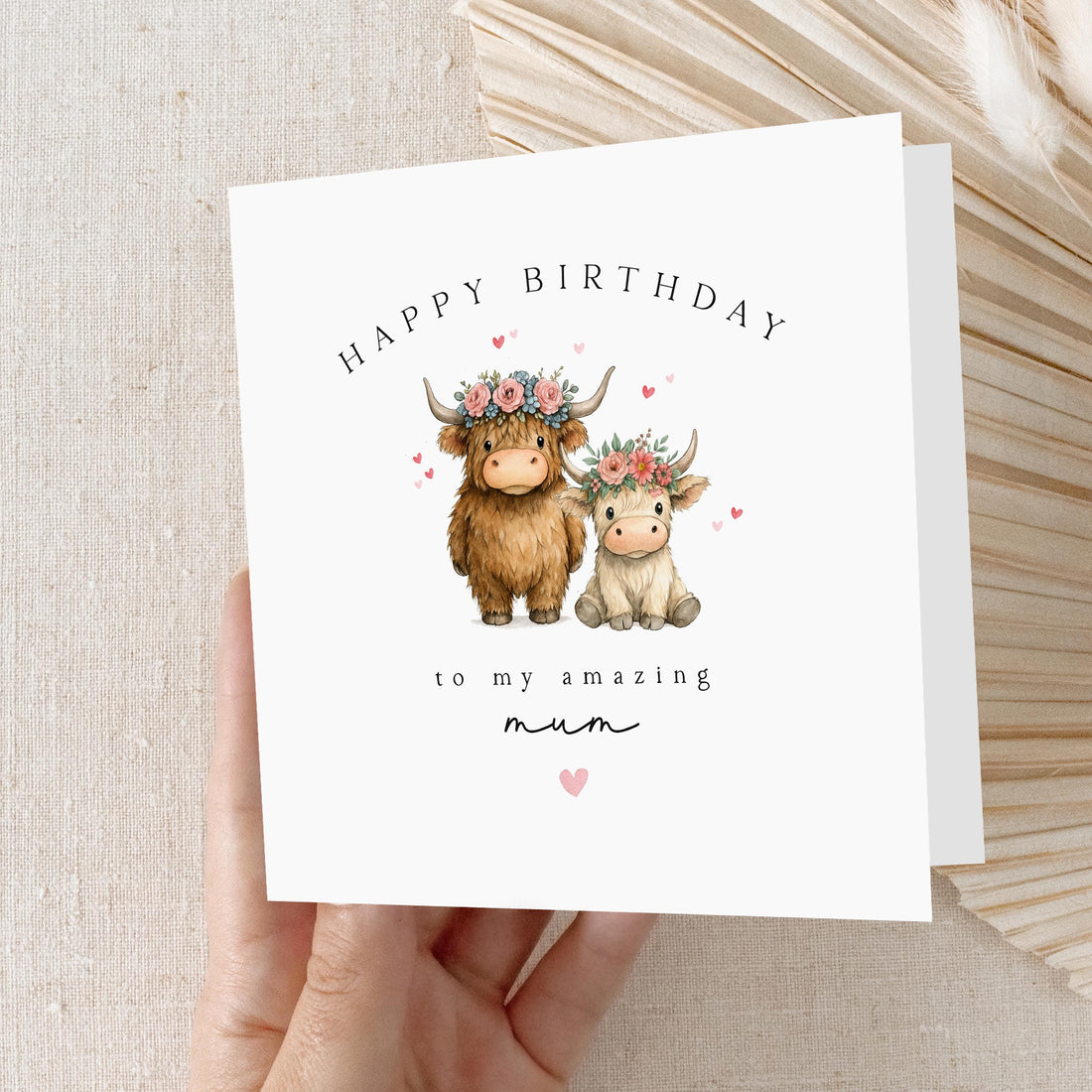 Mum Birthday Card Personalised, For Mummy, Highland Cows, Birthday Card For Her, Card For Auntie, For Grandma, Nanny Birthday, Handmade Card