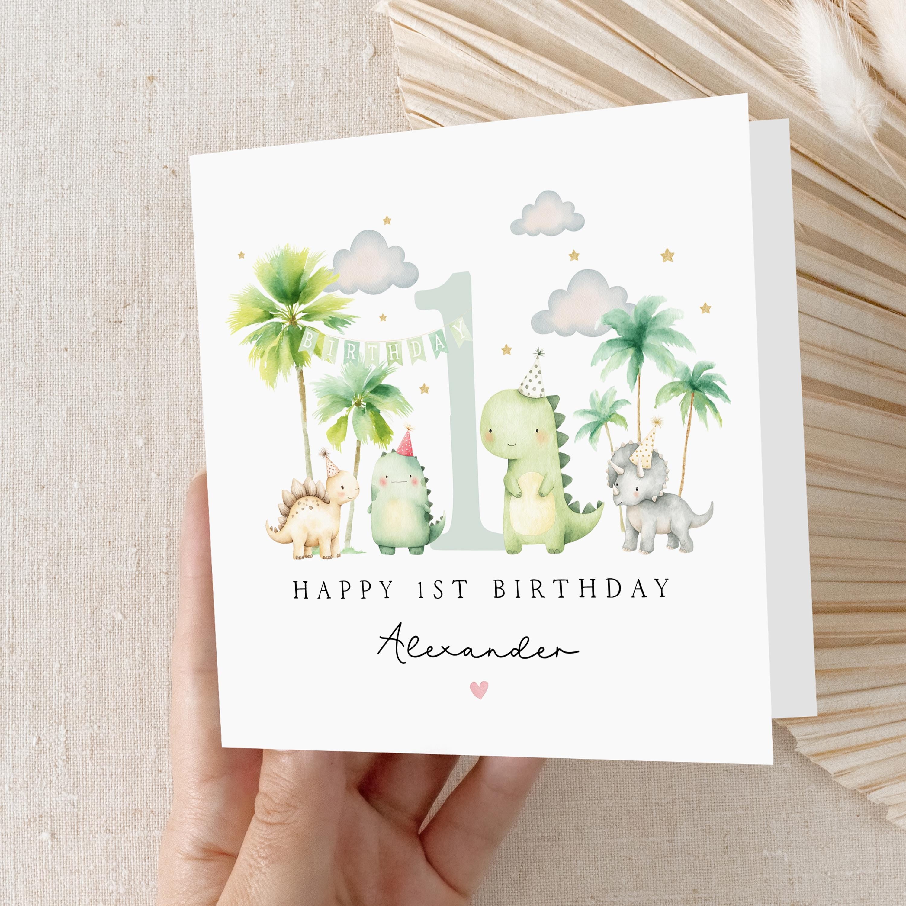 1st Birthday Card, Dinosaur Card, Children&