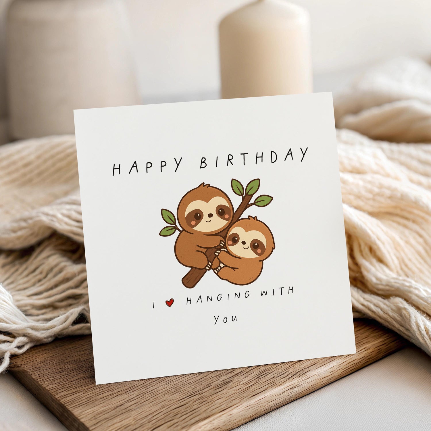 Birthday Card For Boyfriend, Husband, Birthday Gift For Him, I Love Hanging With You Sloths - Kraft Envelope