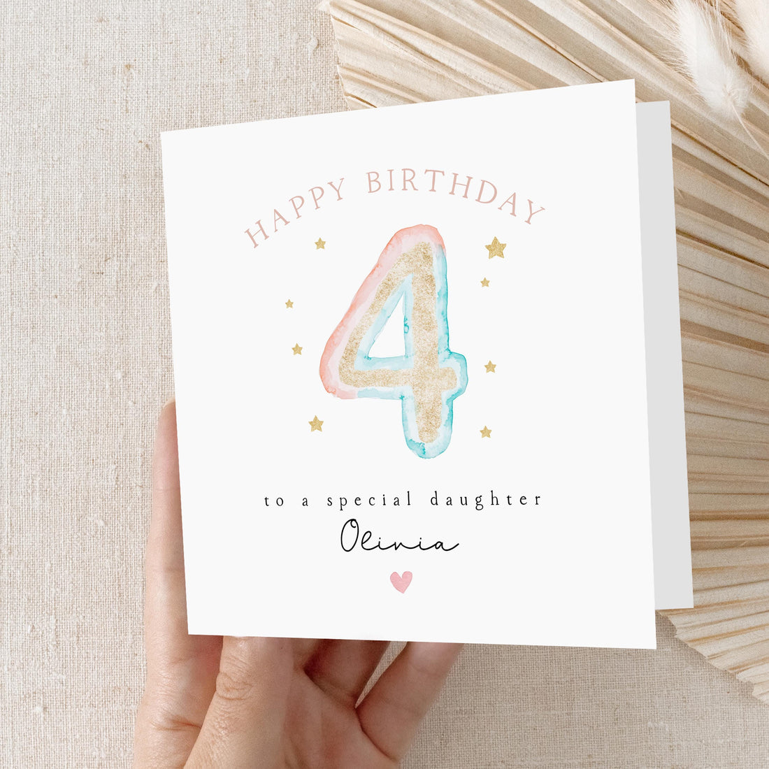 Personalised 4th Birthday Card, Birthday Gift, Pastel Fourth Birthday, Girl&