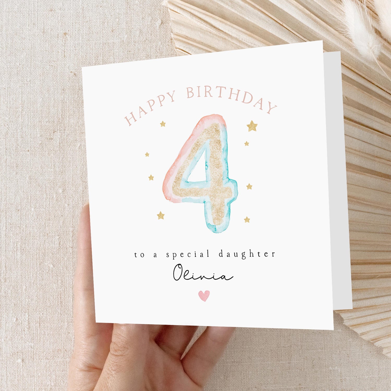 Personalised 4th Birthday Card, Birthday Gift, Pastel Fourth Birthday, Girl&