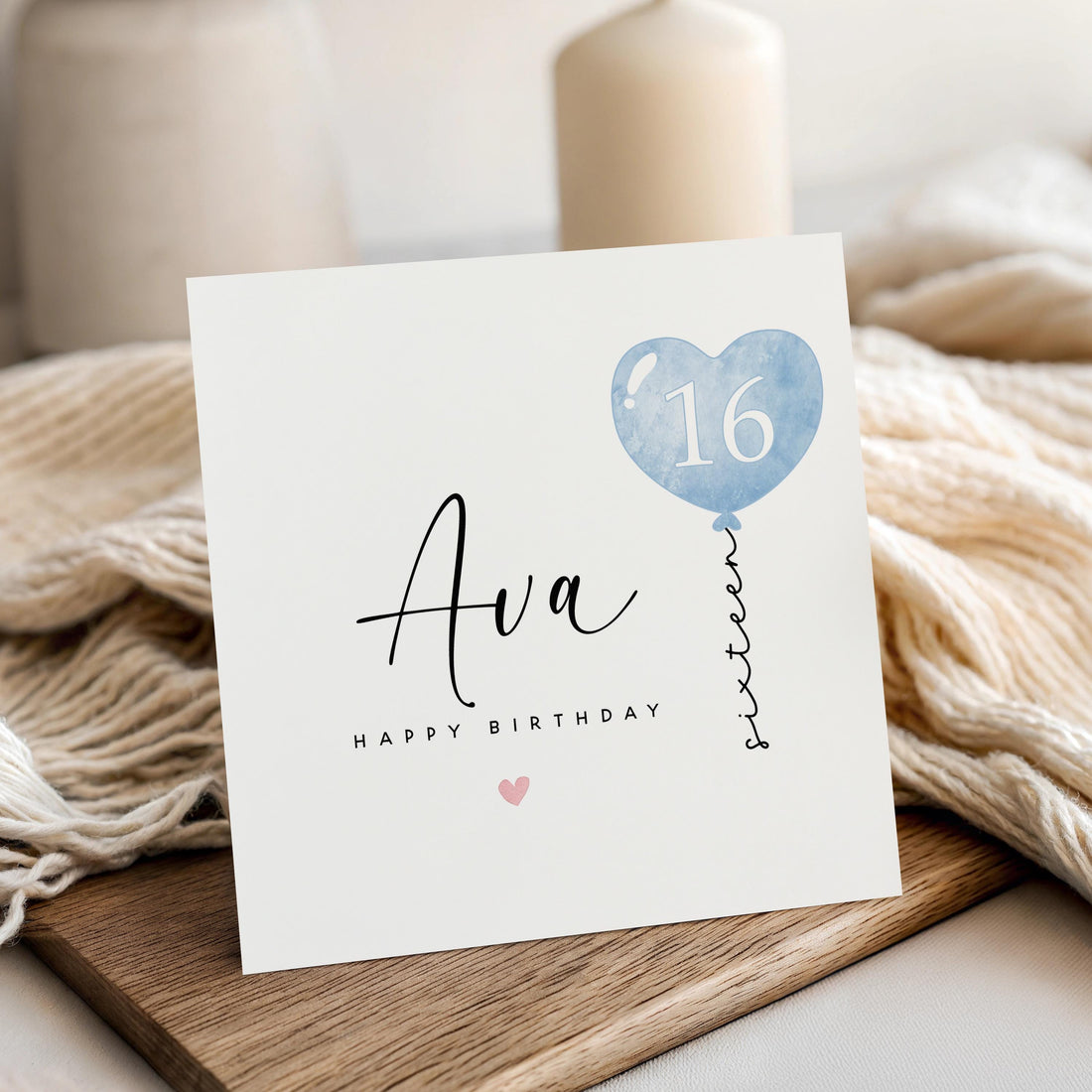 Personalised 16th Birthday Card, Special Milestone Birthday, Sixteenth, Daughter, Granddaughter, Sister,Niece Birthday,Blue Balloon,
