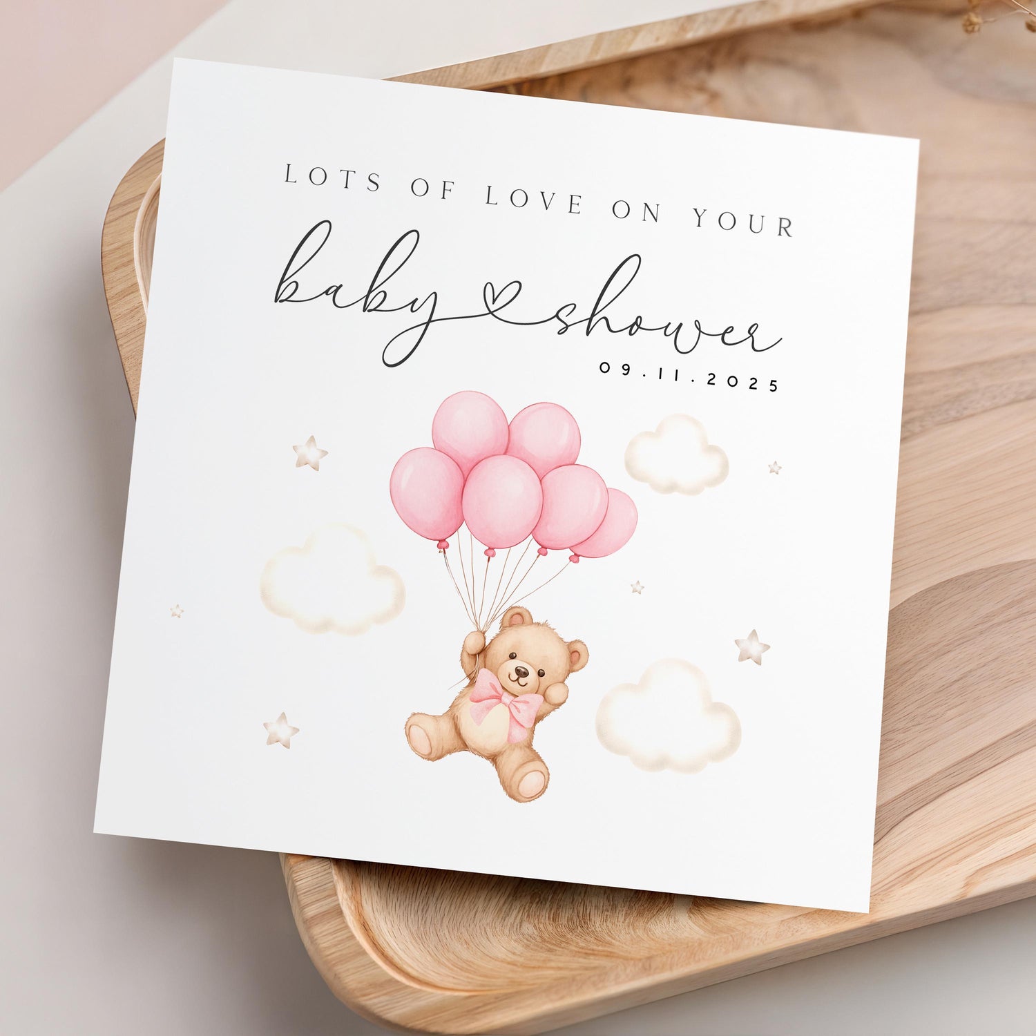 Personalised Baby shower Card, Baby Shower Gift, New Mum To Be, Baby Girl Card, Baby Shower Card, Handmade Gift, Bear &amp; Pink Balloons