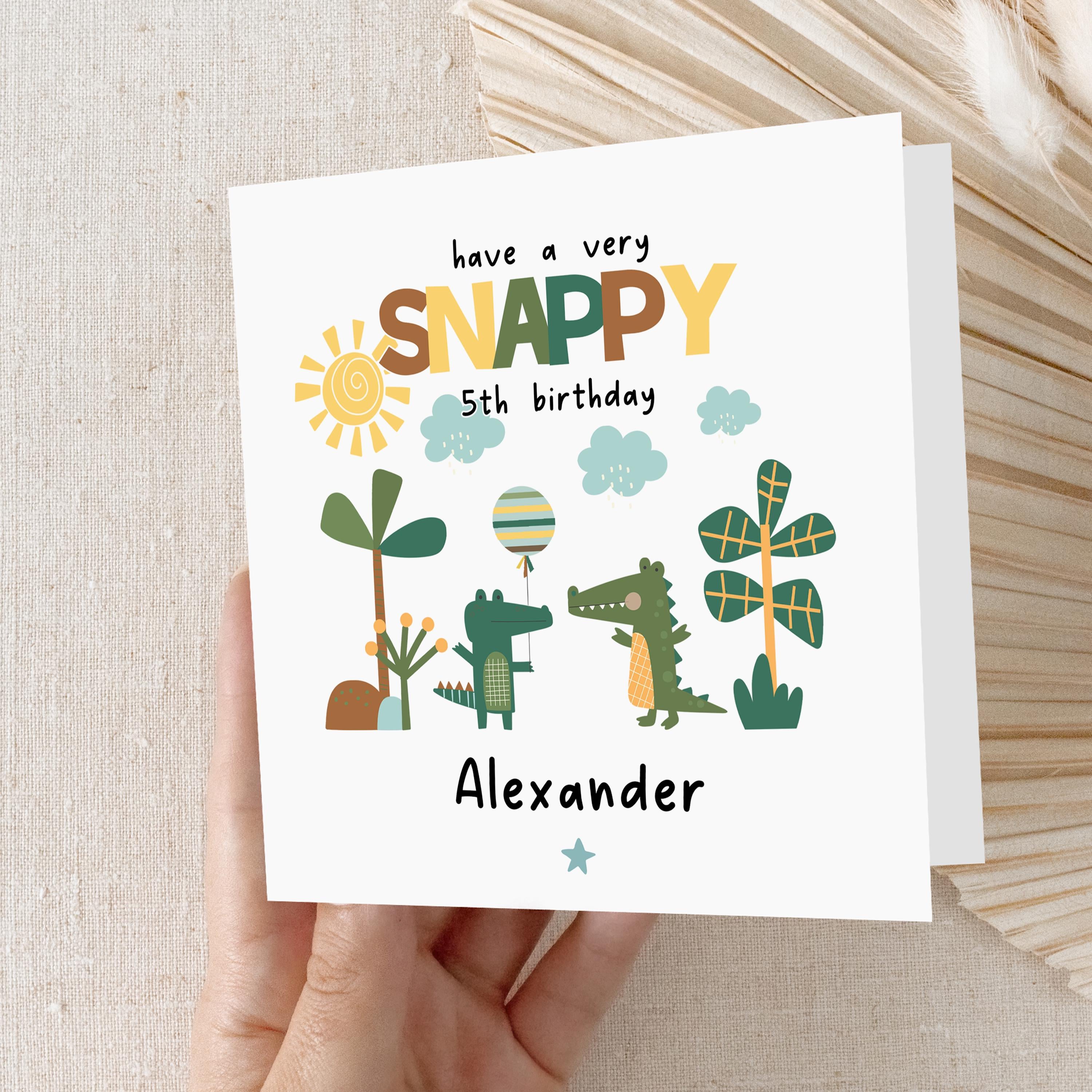 Personalised Birthday Card, Crocodile Snappy Birthday, Any Age Card, Birthday Card For Son, Nephew, Grandson, Friend-Custom Name