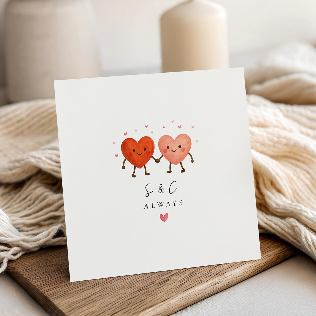 Anniversary Card, Personalised Card ,Heart Design, Romantic Love Card, Always, Couple Initials, Card For Him Her, Husband Wife Gift