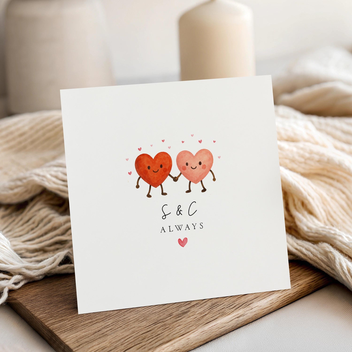 Anniversary Card, Personalised Card ,Heart Design, Romantic Love Card, Always, Couple Initials, Card For Him Her, Husband Wife Gift
