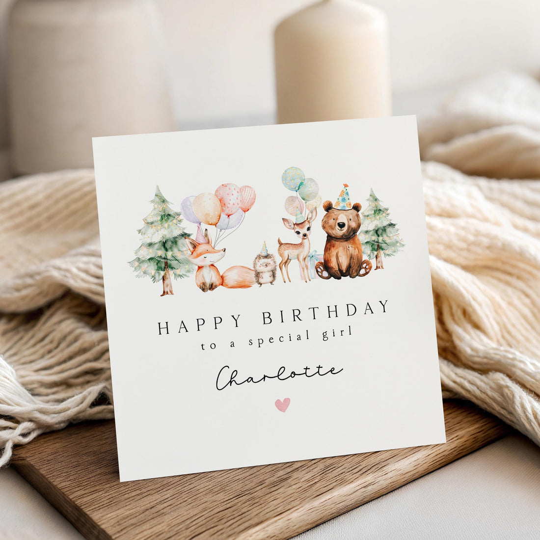 Personalised Woodland Birthday Card, Kids Birthday Card, Children&