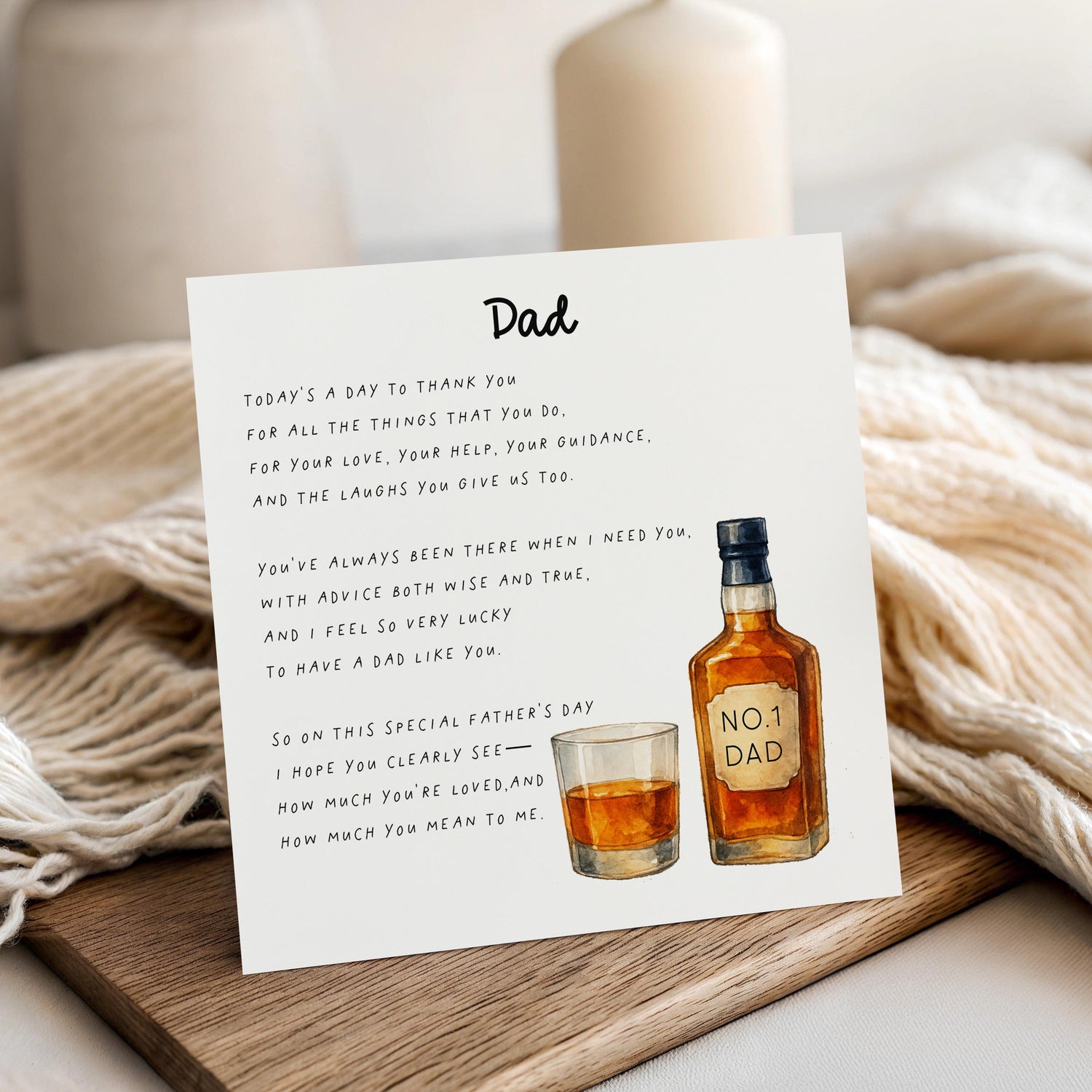 Fathers Day Poem Card, Whiskey Theme Dad Card, Happy Father&