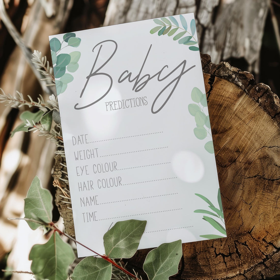 Botanical Baby Shower Prediction Cards, Party Game, Gender Neutral (x10)