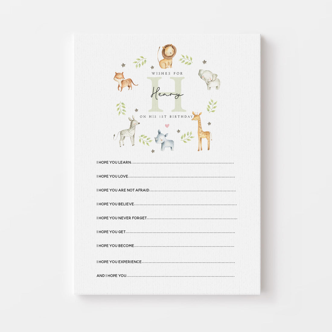1st Birthday Wishes For baby Cards-Safari Animal Theme-Party Games-Keepsakes-Unisex