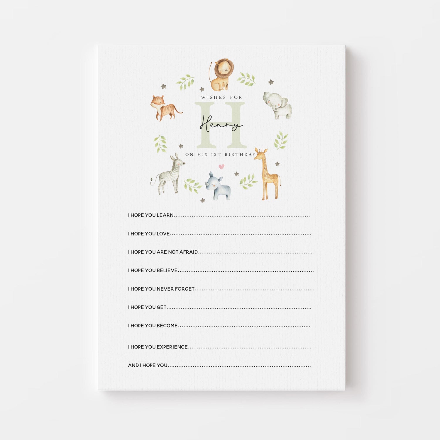 1st Birthday Wishes For baby Cards-Safari Animal Theme-Party Games-Keepsakes-Unisex