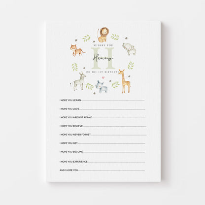 1st Birthday Wishes For baby Cards-Safari Animal Theme-Party Games-Keepsakes-Unisex