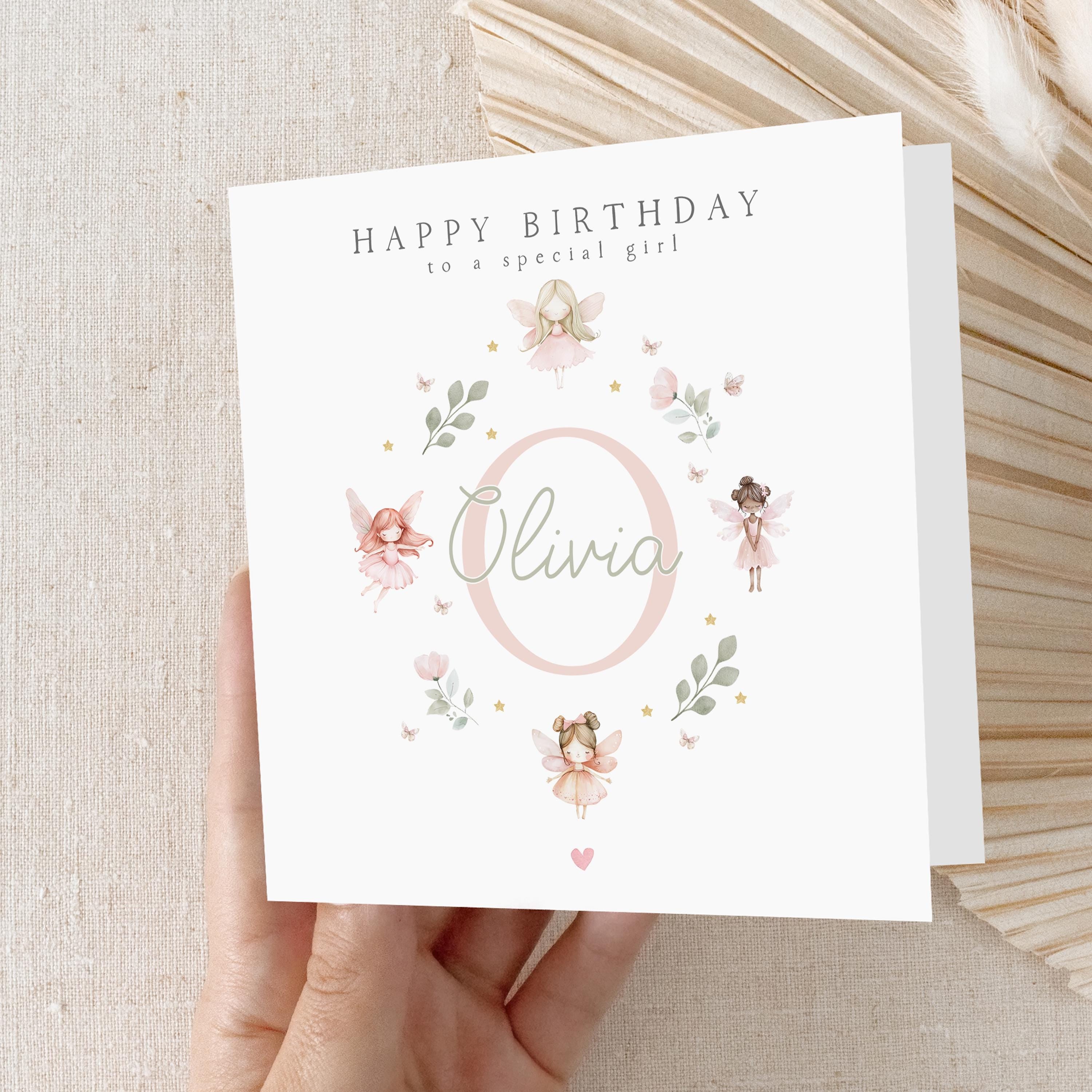 Personalised Fairy Birthday Card, Girls Birthday Card, Pink Fairy Birthday, Girl&