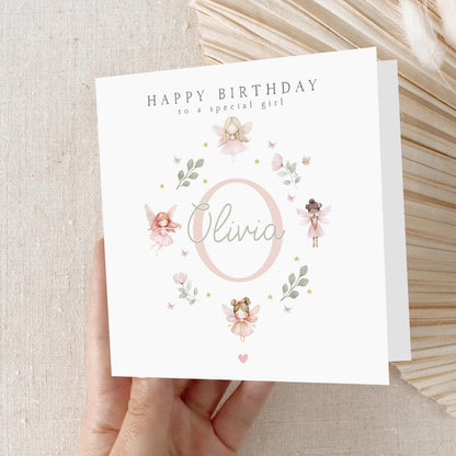 Personalised Fairy Birthday Card, Girls Birthday Card, Pink Fairy Birthday, Girl&