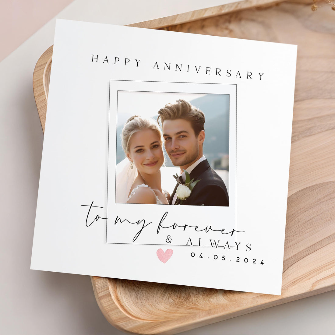 Personalised Photo Anniversary Card – Minimalist Wedding Date Design
