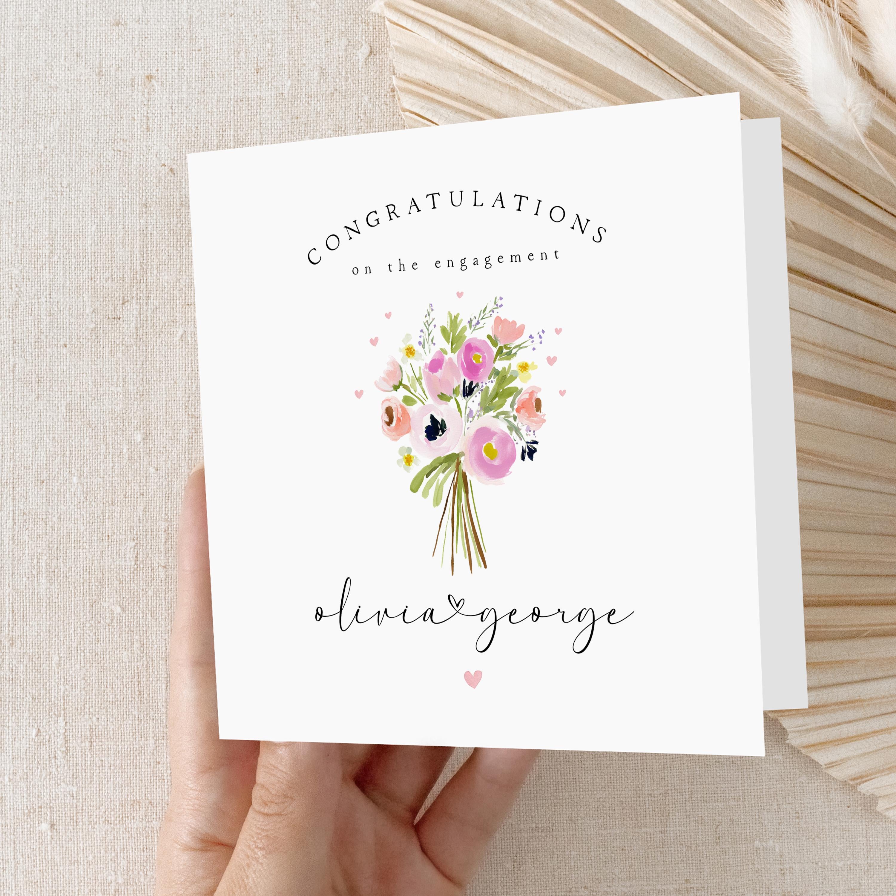 Personalised Engagement Card For Couple, Floral Congratulations Card, Custom Names, Newly Engaged, Engagement Gift