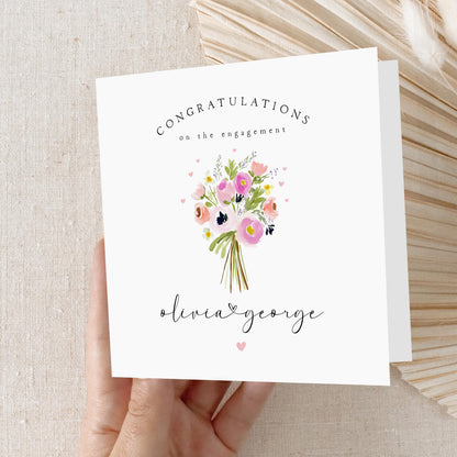 Personalised Engagement Card For Couple, Floral Congratulations Card, Custom Names, Newly Engaged, Engagement Gift