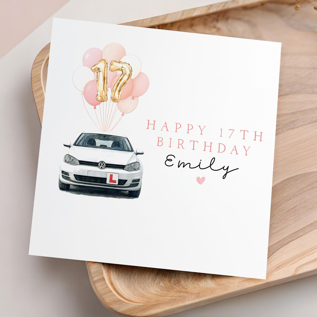 17th Birthday Card Personalised, Milestone Birthday, Seventeenth, Daughter, Granddaughter, Step Daughter Niece Birthday Card, White Car