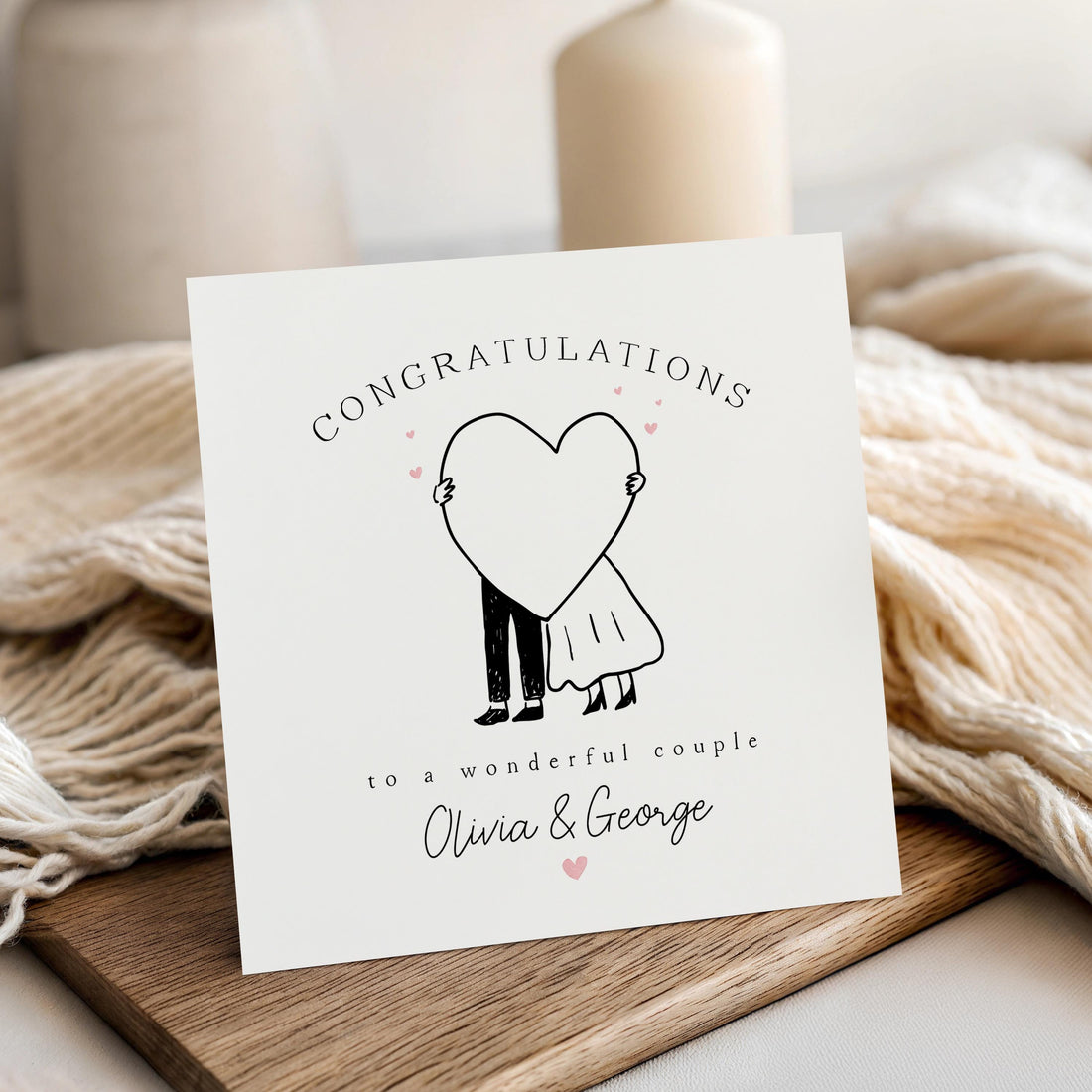 Personalised Wedding Card ,Couple, Pink Hearts, Just Married, Wedding Gift, Newlyweds, Mr and Mrs, Custom Name, Congratulations