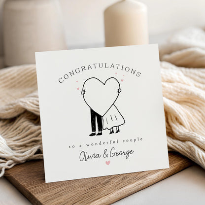 Personalised Wedding Card ,Couple, Pink Hearts, Just Married, Wedding Gift, Newlyweds, Mr and Mrs, Custom Name, Congratulations