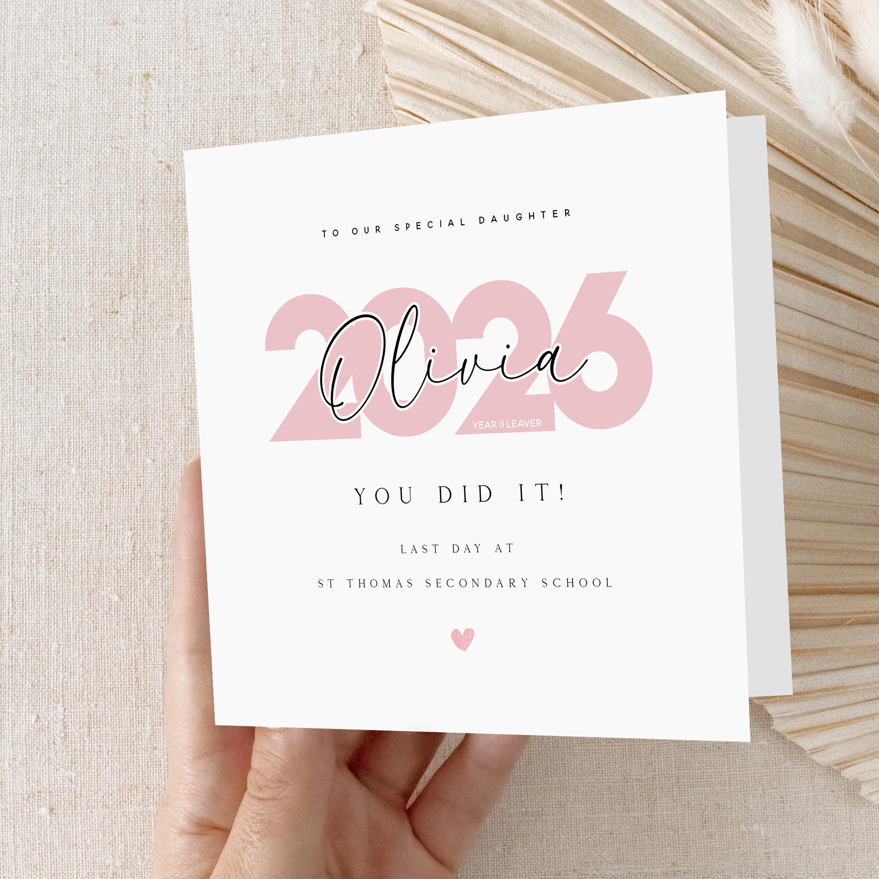 Secondary School Leavers Card-Year 11 Leaver-Personalised School Card-2026 Leaver-Secondary Leaver Gift-Last Day Secondary-Card For Daughter