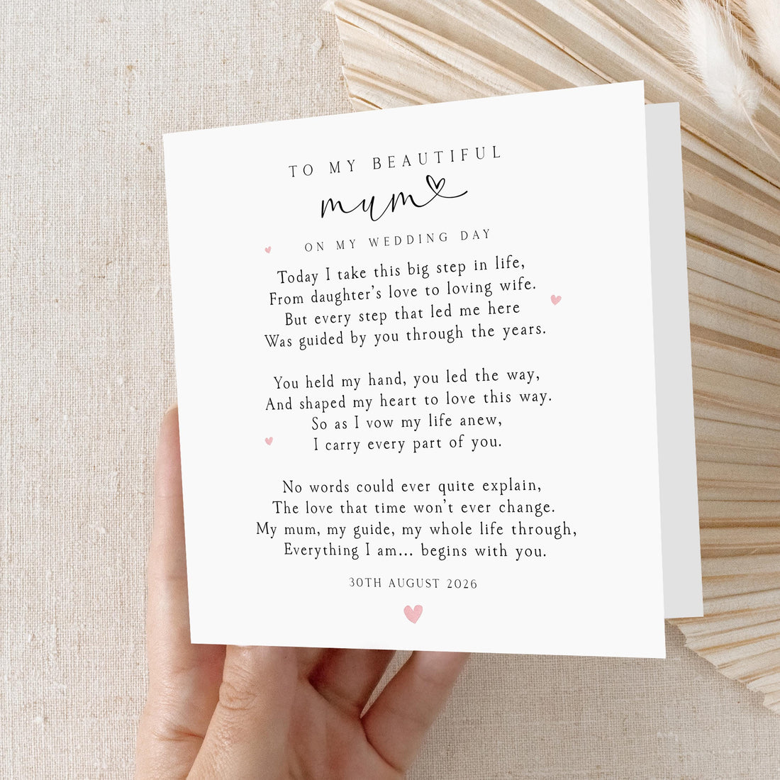Mum Wedding Day Card-Personalised Card For Mother Of Bride, To My Beautiful Mum, Card For Mum,