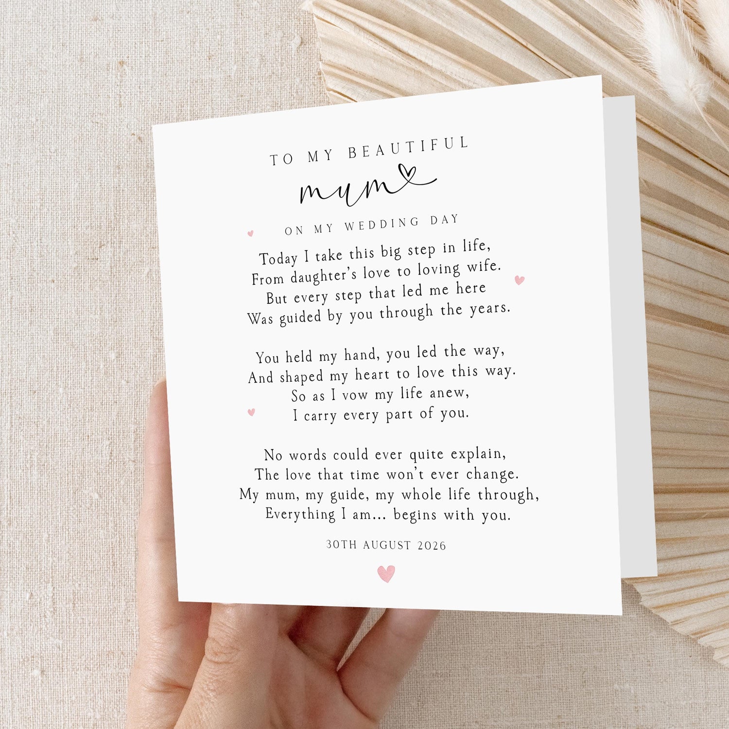 Mum Wedding Day Card-Personalised Card For Mother Of Bride, To My Beautiful Mum, Card For Mum,