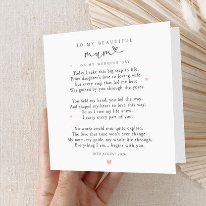Mum Wedding Day Card-Personalised Card For Mother Of Bride, To My Beautiful Mum, Card For Mum,