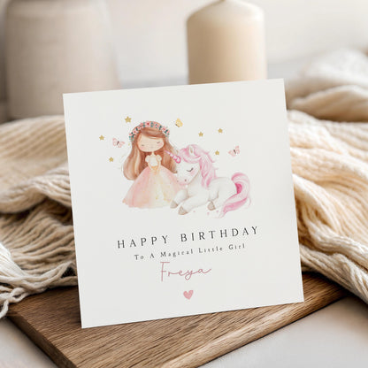 Personalised Girls Birthday Card, Unicorn Princess Birthday, Daughter, Granddaughter, Niece Birthday Card, Handmade Gift