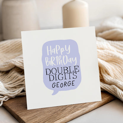 10th Birthday Card Personalised, Double Digits Card, Blue, Handmade Card, Turning Today, 10th Birthday Card For Boys, Card For Son, Handmade