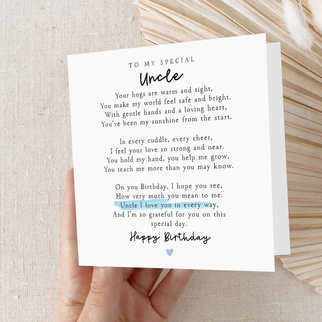 Uncle Birthday Poem Card, From Niece and Nephew, Minimal Poem, Happy Birthday Card Uncle, Card For My Uncle, Birthday Gift, Blue