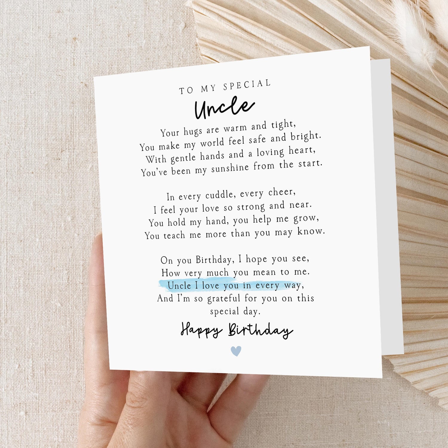 Uncle Birthday Poem Card, From Niece and Nephew, Minimal Poem, Happy Birthday Card Uncle, Card For My Uncle, Birthday Gift, Blue