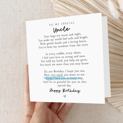 Uncle Birthday Poem Card, From Niece and Nephew, Minimal Poem, Happy Birthday Card Uncle, Card For My Uncle, Birthday Gift, Blue